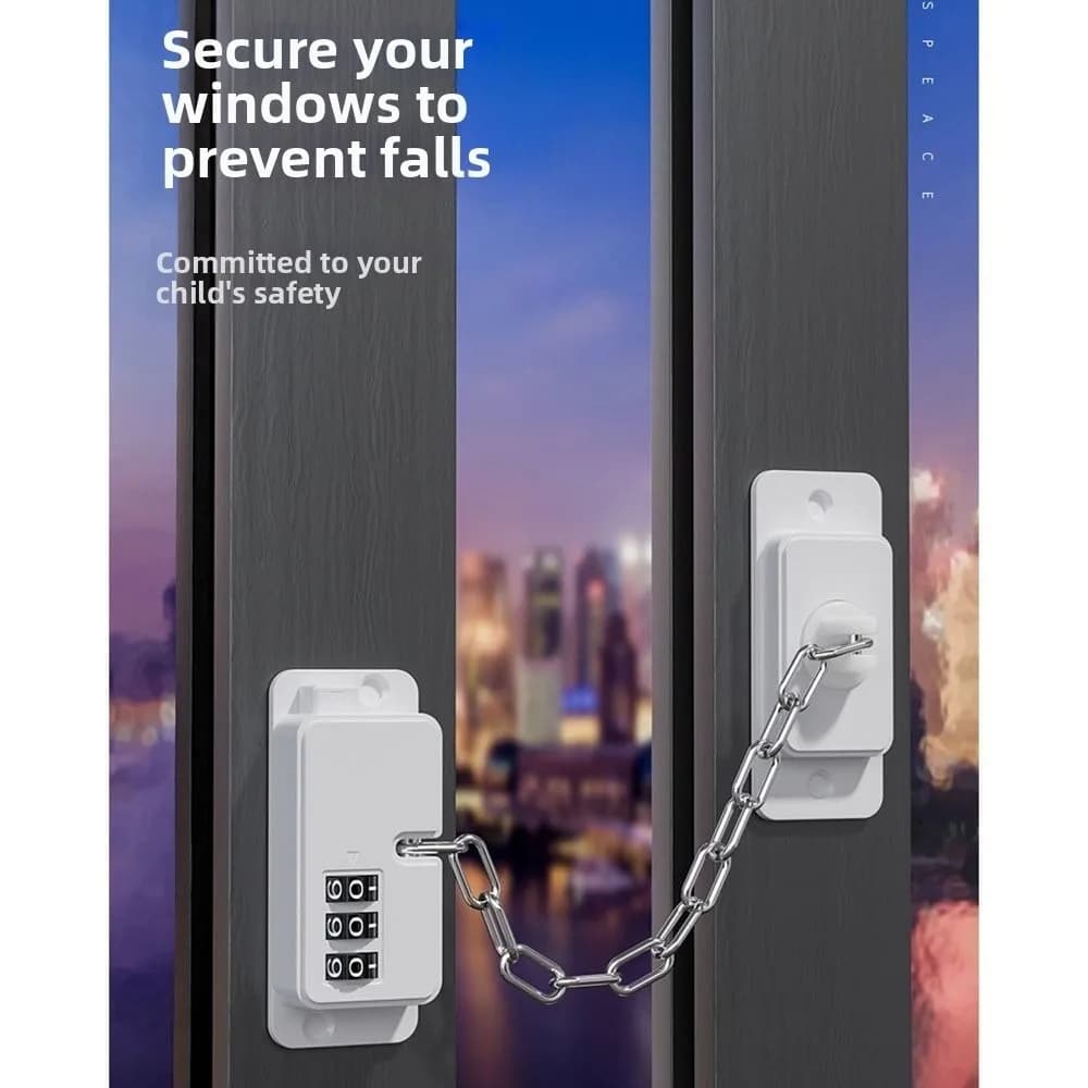 Combination Lock Chain Window Restrictor Lock Adjustable Adjustable Chain Strap Door Lock Durable Anti-Open
