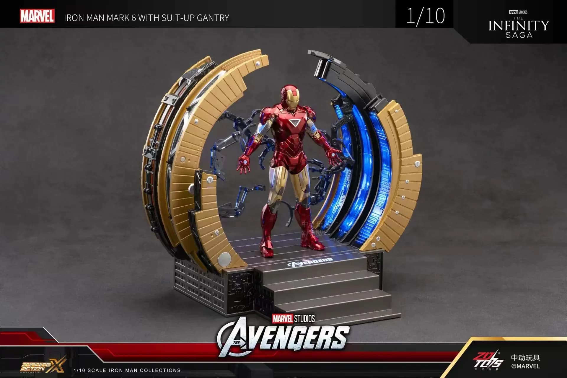 ZD Originale Iron Man SUIT-UP GANTRY 1/10 Marvel Legend Cavalletto da demolizione HA CONDOTTO LA Luce MK6 MK4 Armatura Tony Stark Modello Action Figure