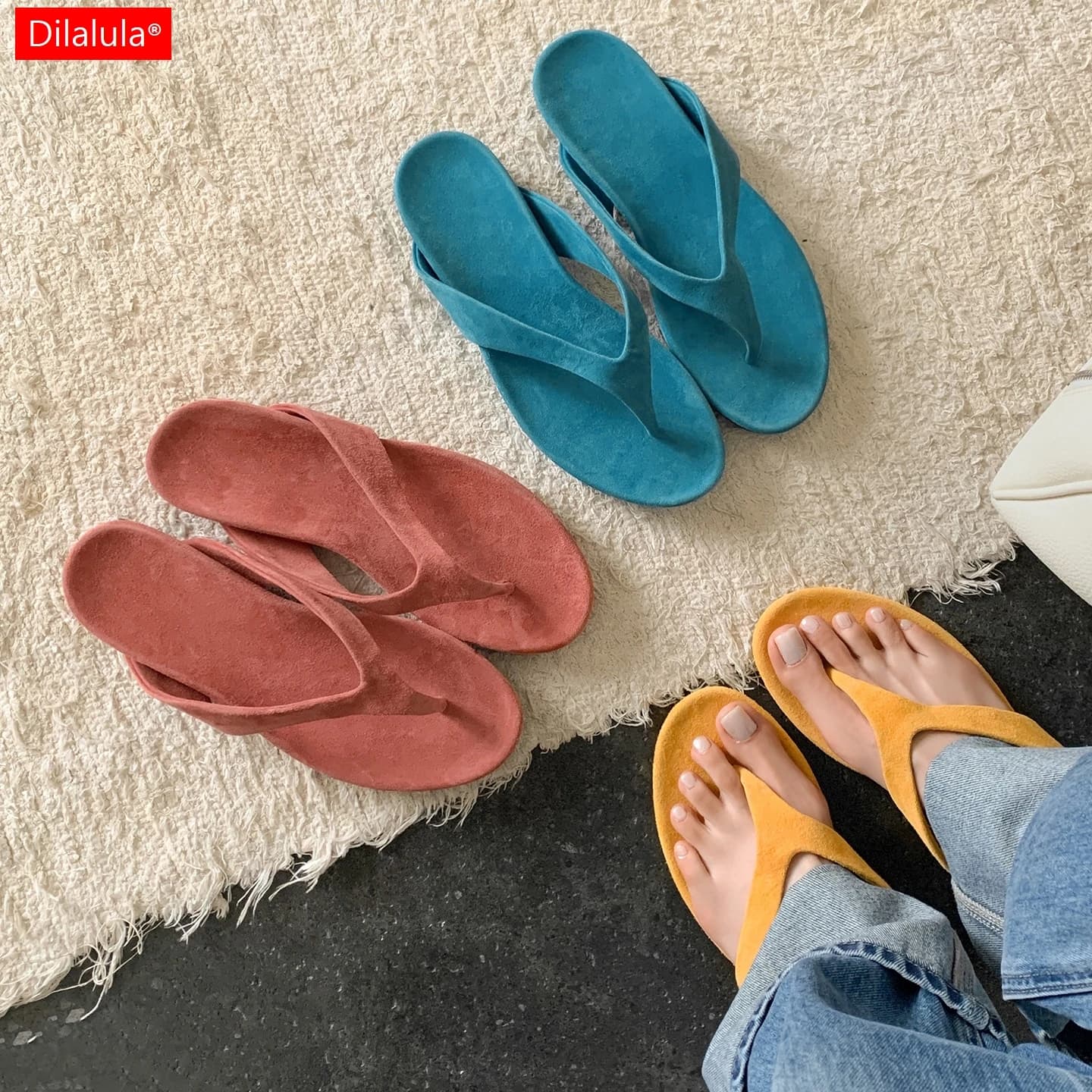 Dilalula 2026 Newest Real Leather Women's Flat Heel Slippers Flip Flop Young Women Vacation Slides Female Summer Beach Shoes