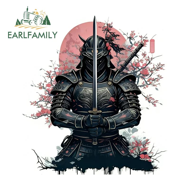EARLFAMILY Adesivi per auto in stile samurai con inchiostro rosso e nero, adesivi impermeabili alla moda, antigraffio, adatti per moto