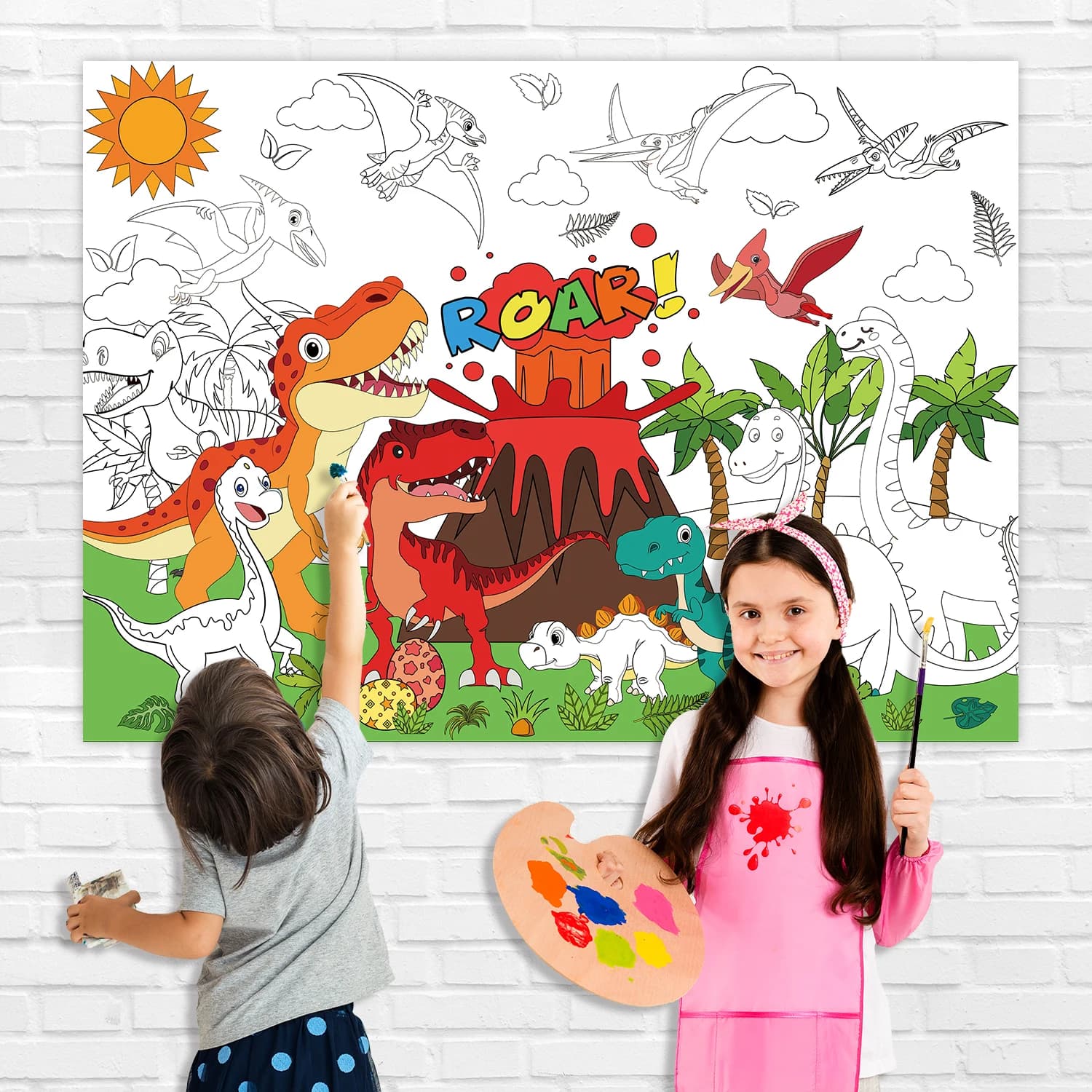 Hot 110x80cm Dinosaur World Coloring Books Large Coloring Tablecloth Birthday Party Supplies Favor for Kids