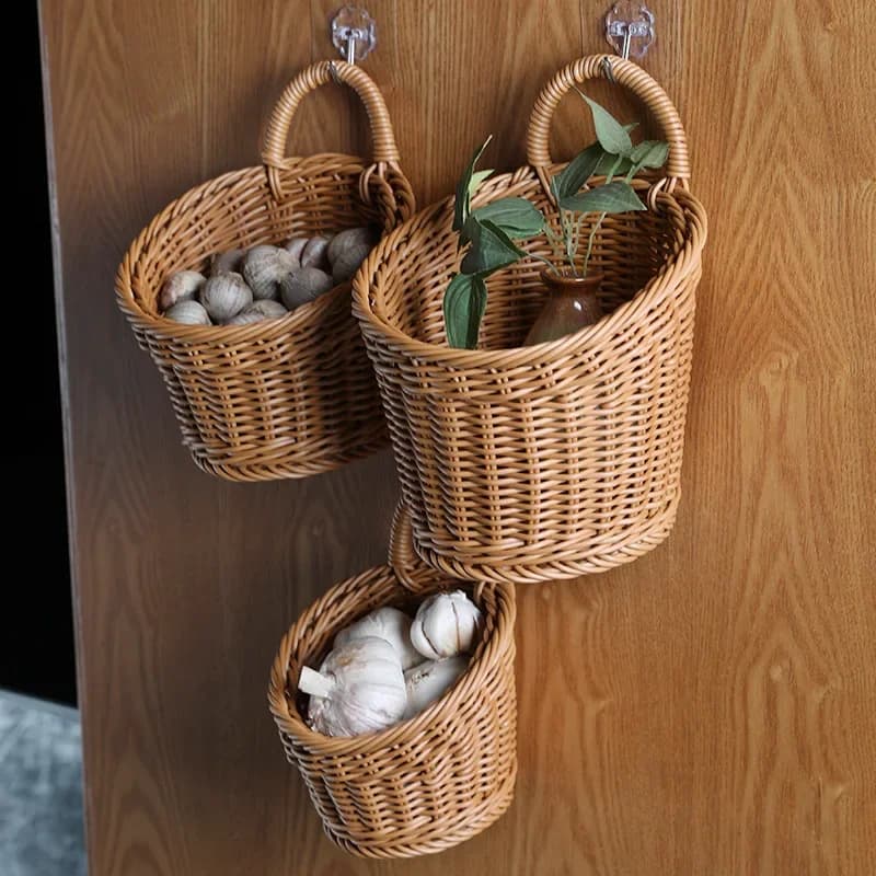 Cesto portaoggetti portatile da appendere alla parete, cesto portaoggetti intrecciato, vaso portatile per fiori, cucina da tavolo, verdure