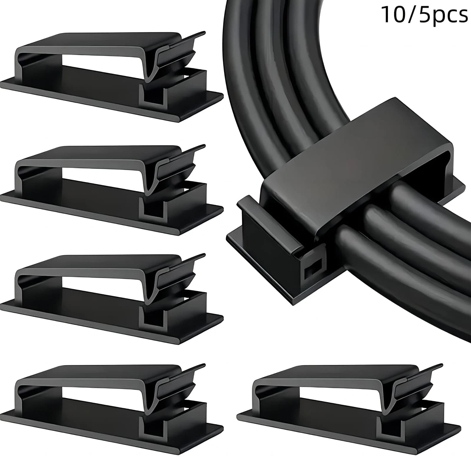 5pcs Self-Adhesive Cable Management Clips, Wire Holders for TV Computer Power Cords, Under Desk Home Office Car Cable Organizer