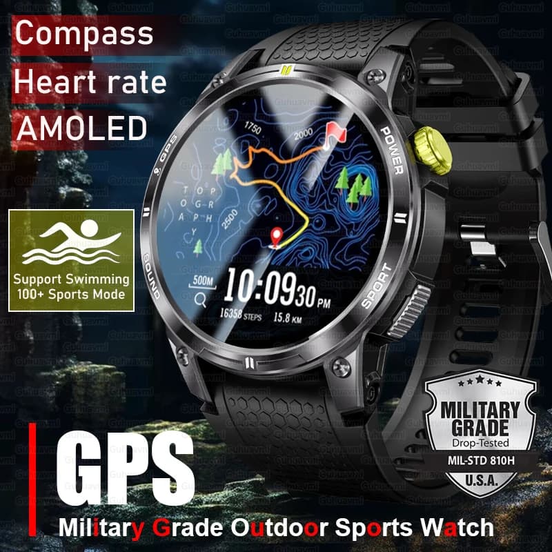 2025 New GPS Outdoor Sports Compass Smart Watch AMOLED Screen for Adults Waterproof Swimming Bluetooth Smartwatch for Man Woman