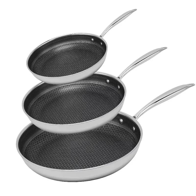 PFOA non-toxic honeycomb ceramic pan set of 3 three-layer stainless steel pans 8/10/12