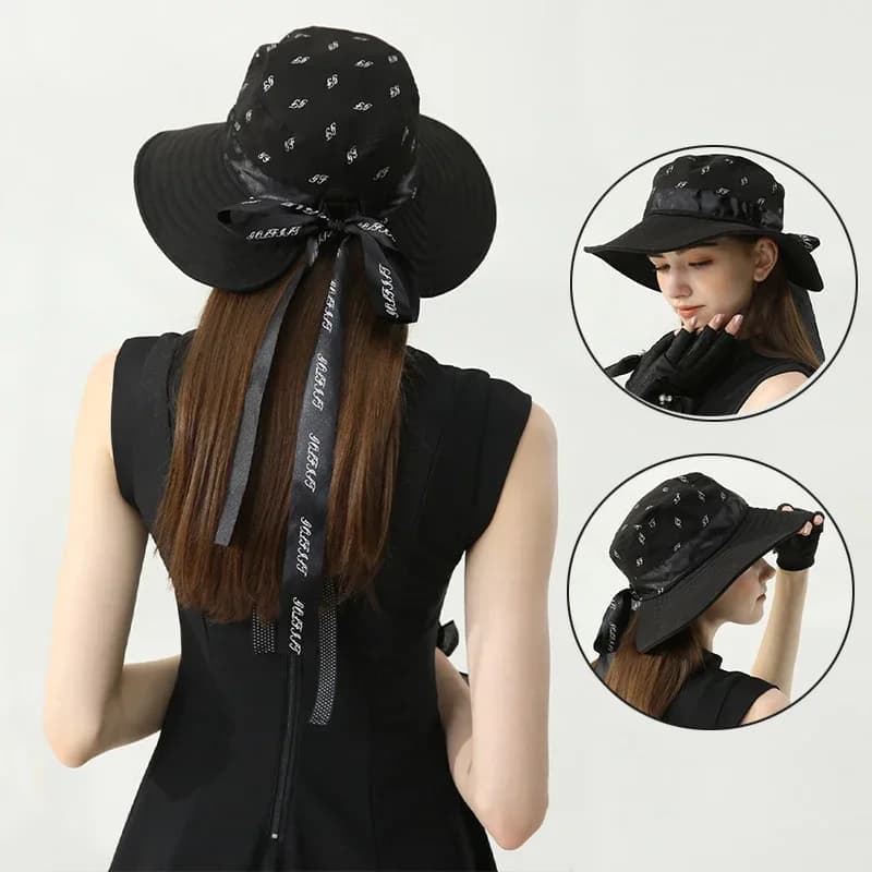 Cappello da golf da donna per golfista Cappello da pescatore a tesa larga Cappello da pescatore estivo per sport all'aria aperta con cappellini regolabili da donna con fiocco