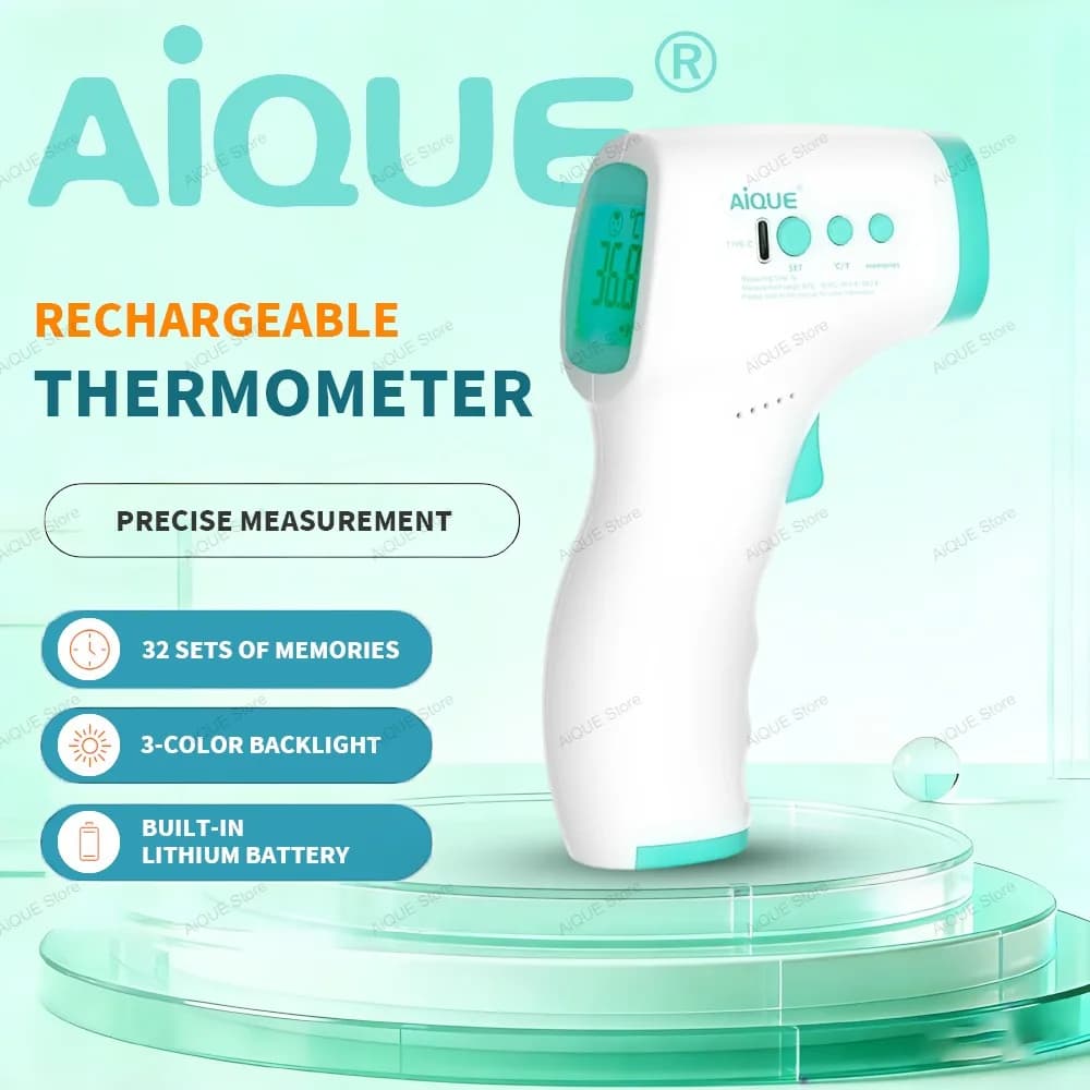 Termometro frontale ricaricabile AiQUE con retroilluminazione, misuratore di temperatura corporea digitale senza contatto, termometro medico per febbre per neonati e adulti