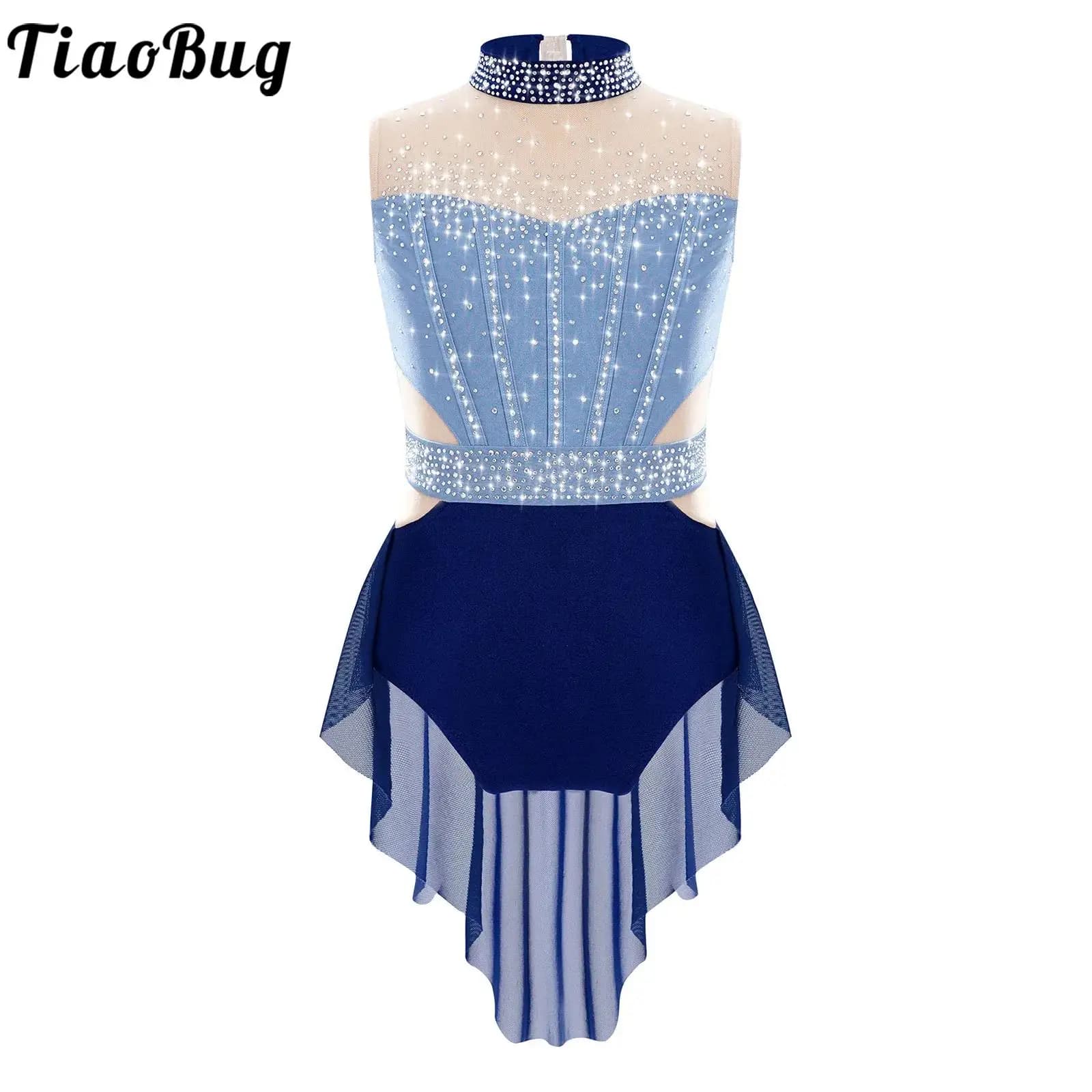 Body da ginnastica per balletto per bambina, vestito con strass lucidi, gonna in rete, body, pattinaggio su ghiaccio, costume da spettacolo lirico