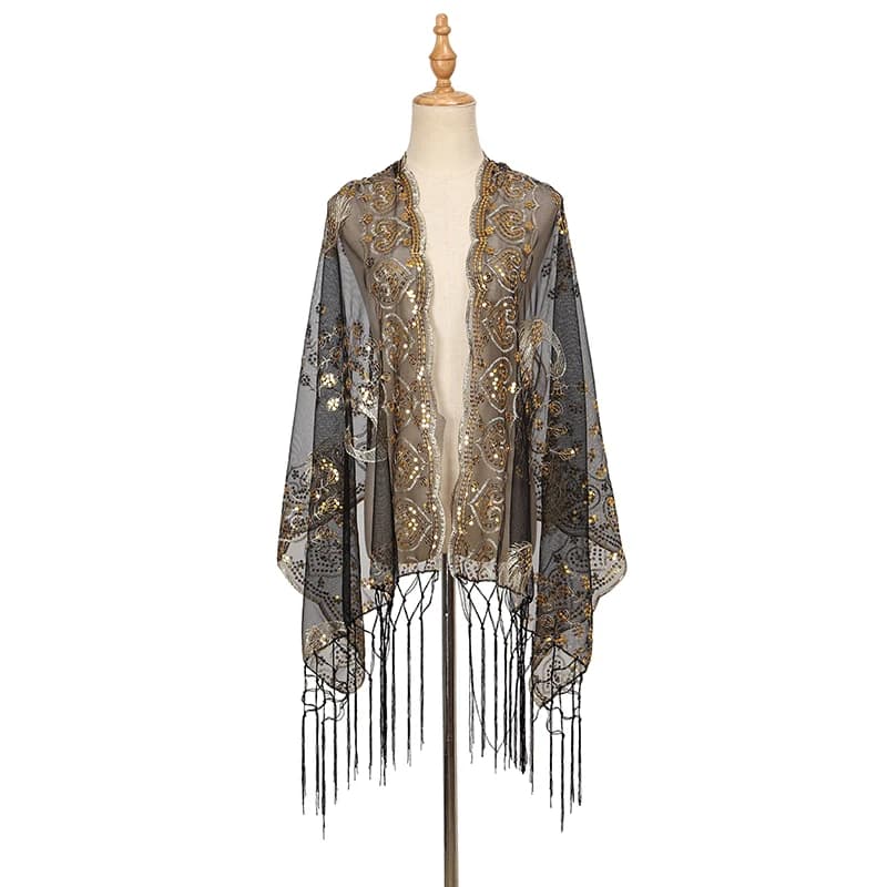 New shawls and stoles with glittering sequins for evening dresses Women's net wedding mantle Bridesmaid lady's skirts with fringes Holiday slides