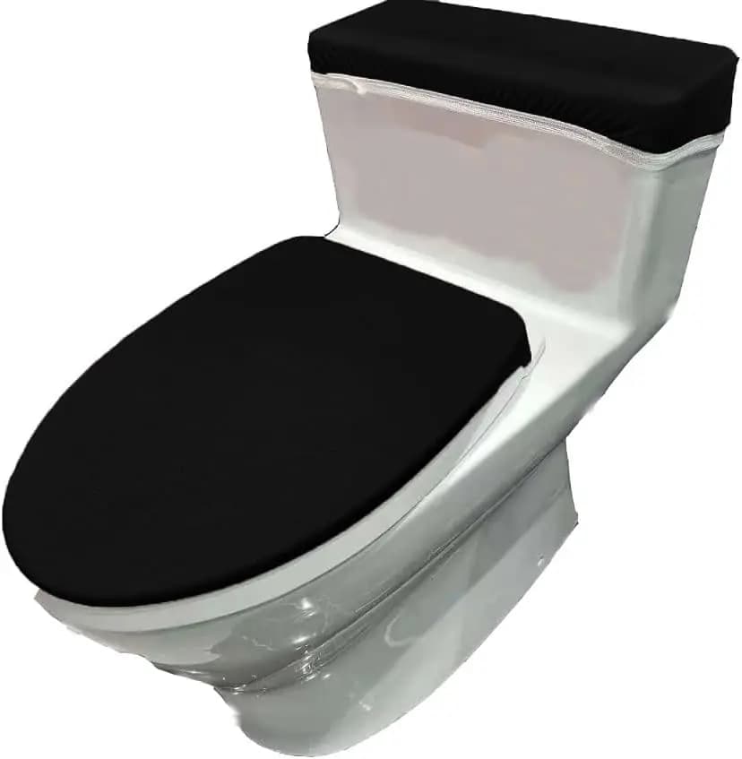 Set Copriwater e Copri Serbatoio in Velluto - Nero, Bordo Elastico, Lavabile