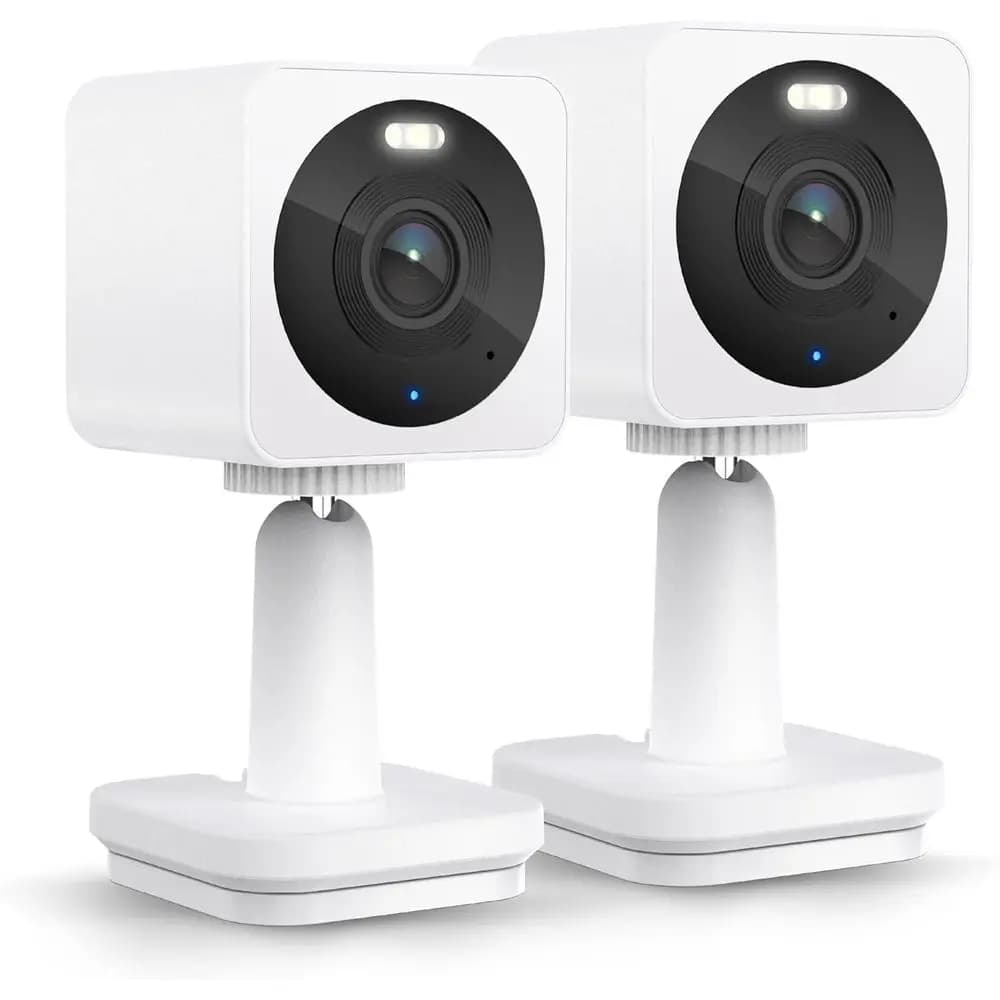 Telecamera di sicurezza intelligente Wi-Fi 1080p, visione notturna a colori, rilevamento del movimento, audio bidirezionale, compatibile con Alexa, bianca, confezione da 2