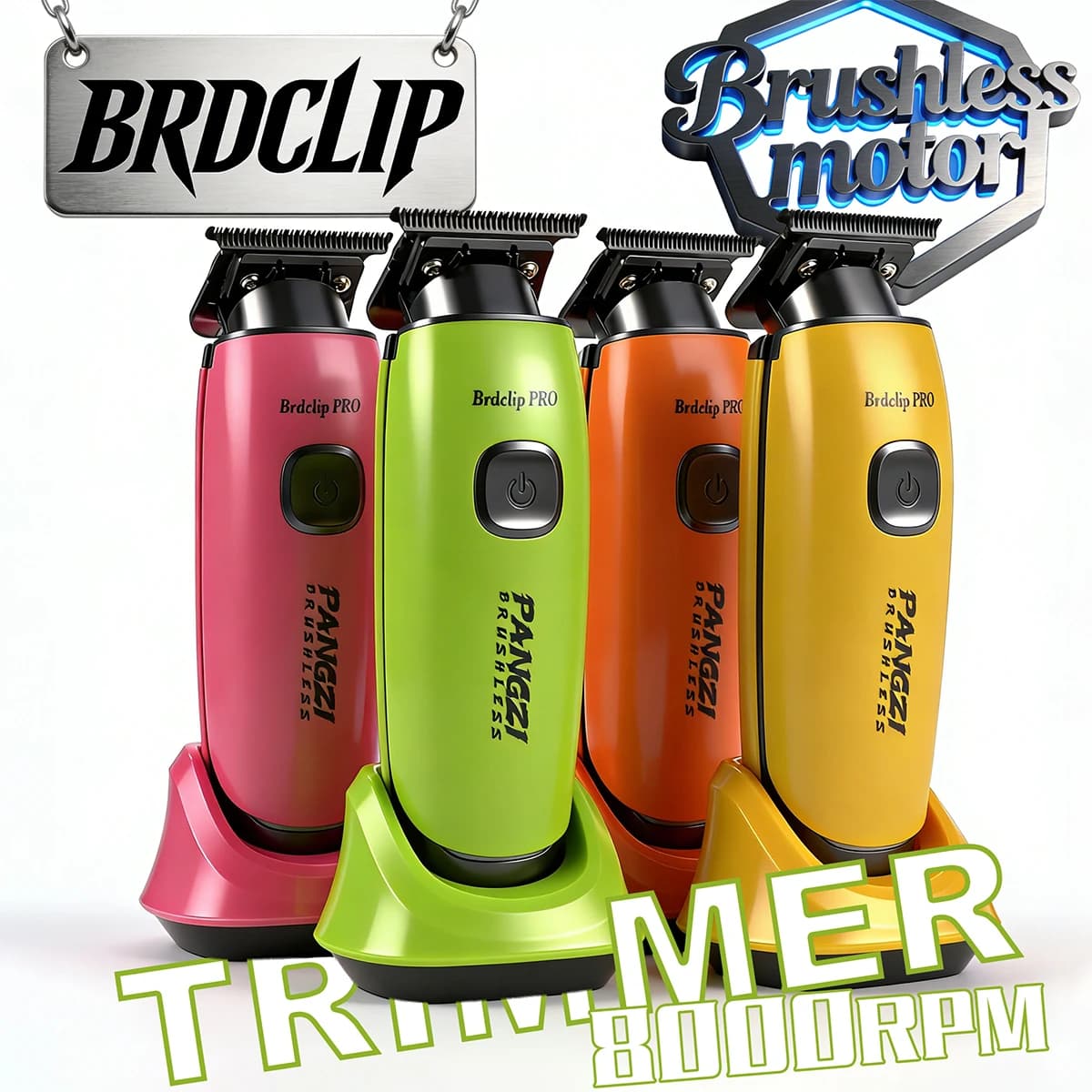 BRDCLIP BRD-729 Professional Electric Haircut 8000RPM with Brushless Motor and DLC Blade, Included Base, for Men and Barbiere
