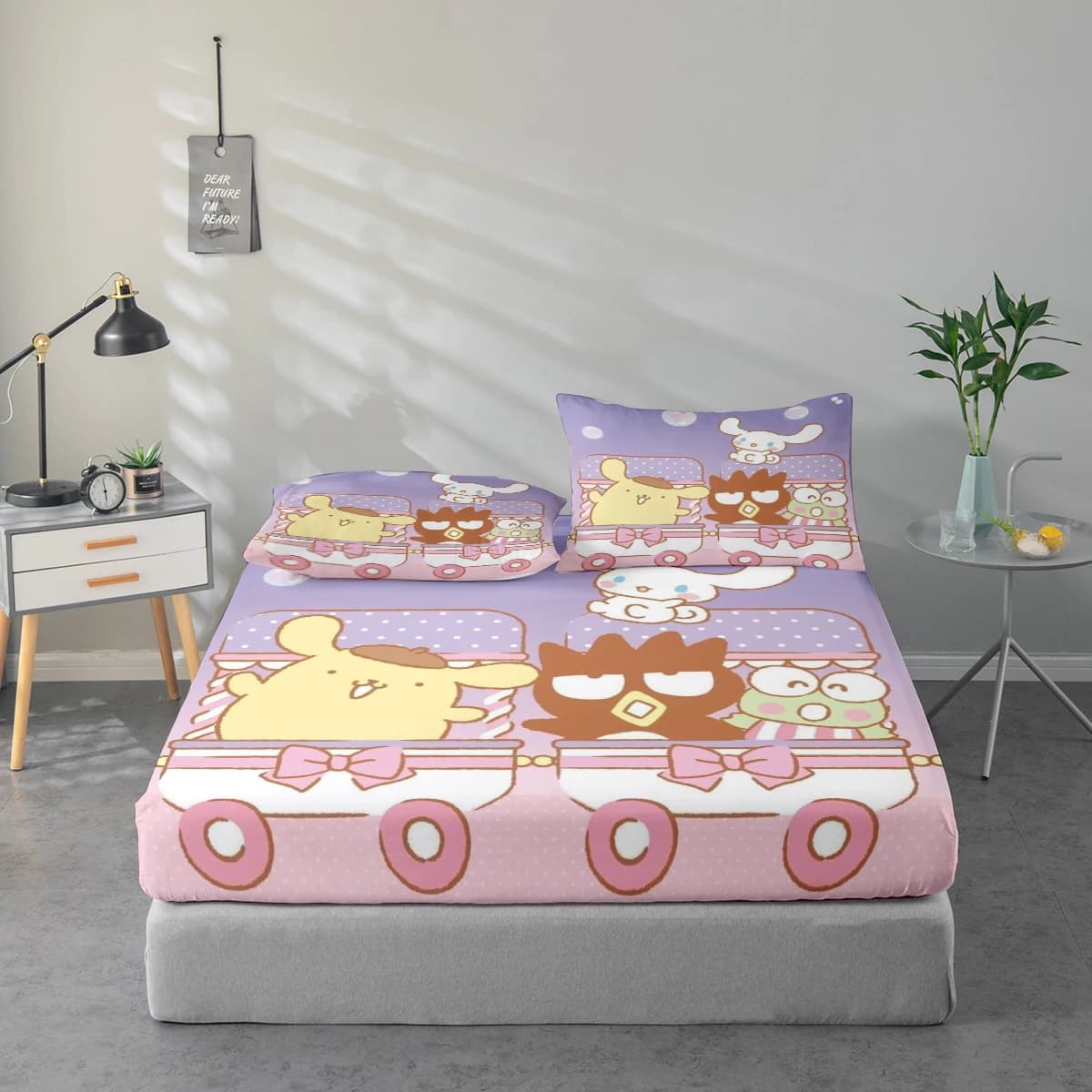 Set di lenzuola con stampa digitale ad alta definizione in 3 pezzi, set di lenzuola con motivo Sanrio Cinnamoroll Kuromi Frog, set di lenzuola con stampa floreale di grandi dimensioni, include 1 lenzuolo con angoli + 1/2 federa, adatto per camera da letto, camera degli ospiti, decorazioni per la casa, lenzuolo con angoli in fibra di poliestere + federa, biancheria da letto ultra morbida, tessuto spesso ultra morbido, confortevole per tutte le stagioni, lavabile in lavatrice