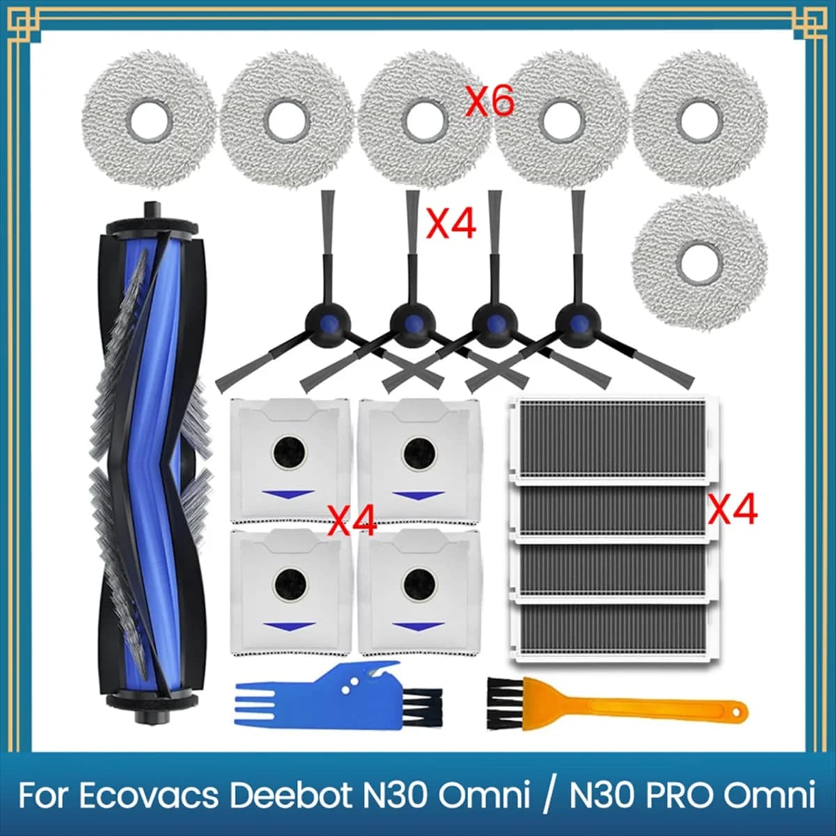 Premium 21PCS Rullo Spazzola Laterale Filtro Mop Sacchetto di Polvere di Stoffa per Ecovacs Deebot N30 OMNI / N30 PRO OMNI Robot Aspirapolvere parti