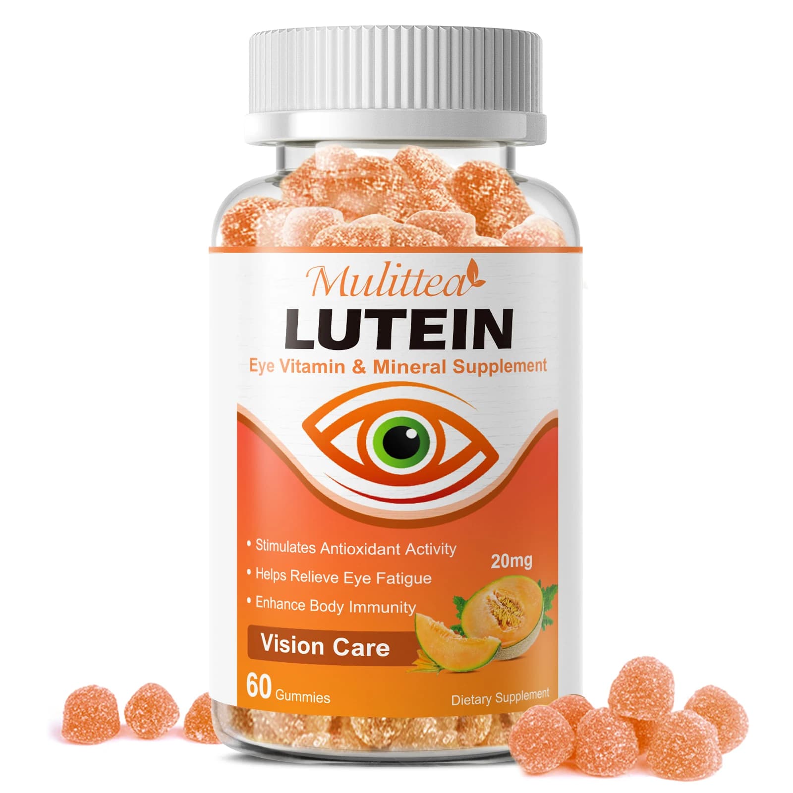 Mulittea Lutein Gummies 20Mg Integrator of vitamins and minerals for visual support and protection from blue light for adults with dry eyes and eye fatigue