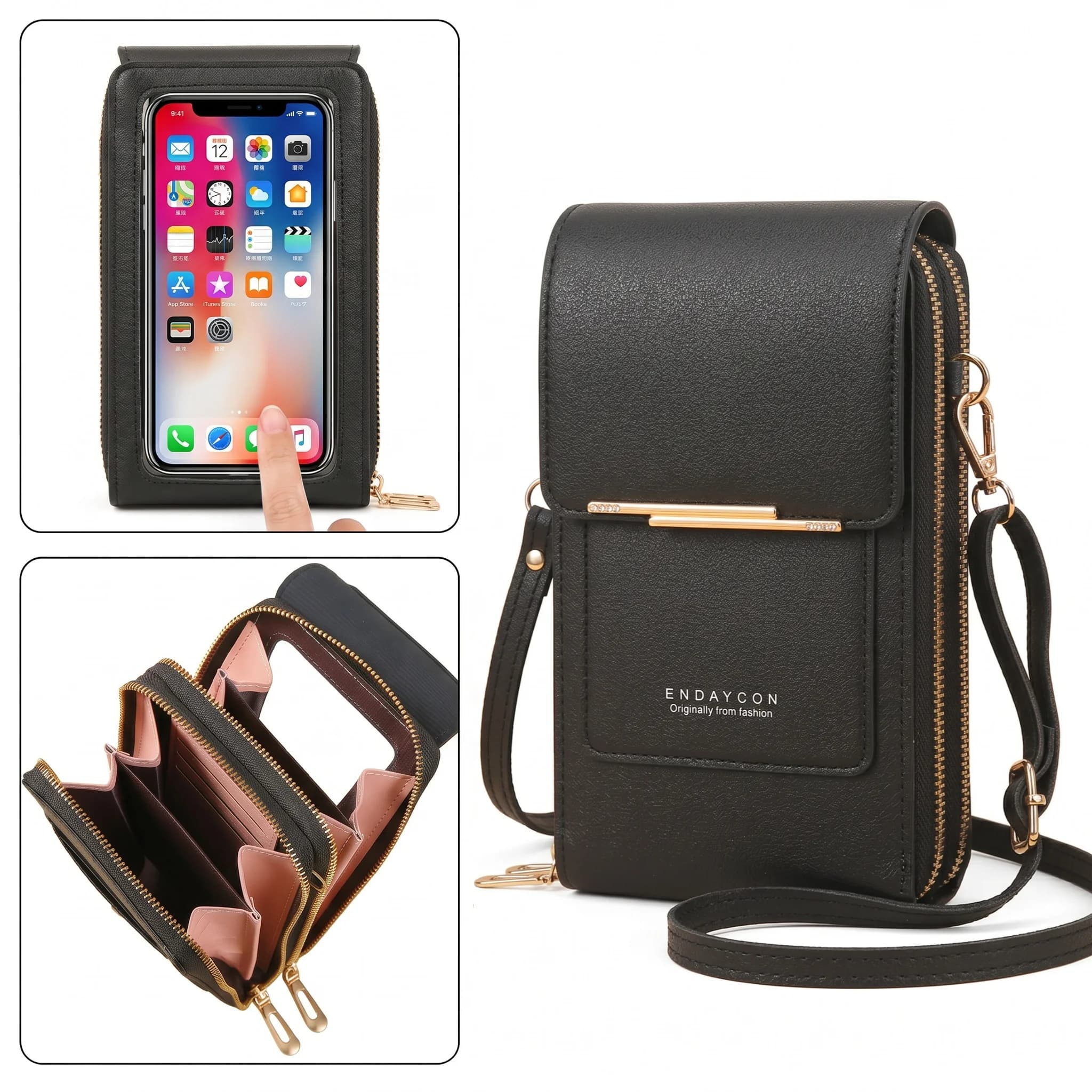 Pomelo Best Touch Screen RFID Crossbody Phone Bag Women PU Leather Multi Card Slots Shoulder Purse