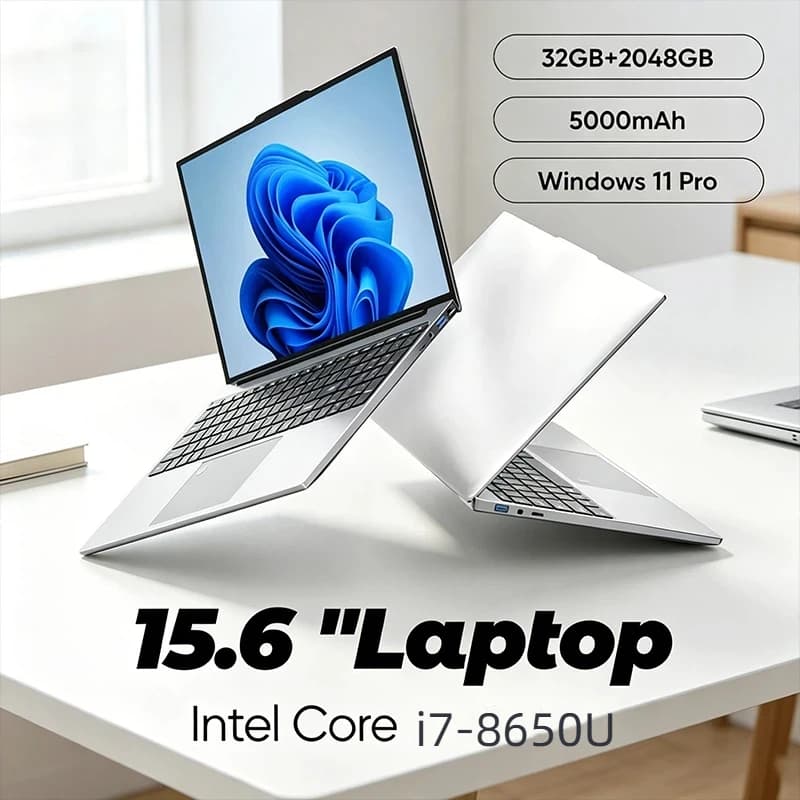 Inflexible Sturdy 15.6" Intel i7-8650U Portable Laptop Windows11 Notebook 32GB DDR4 2TB SSD Pc Gamer Office Computer