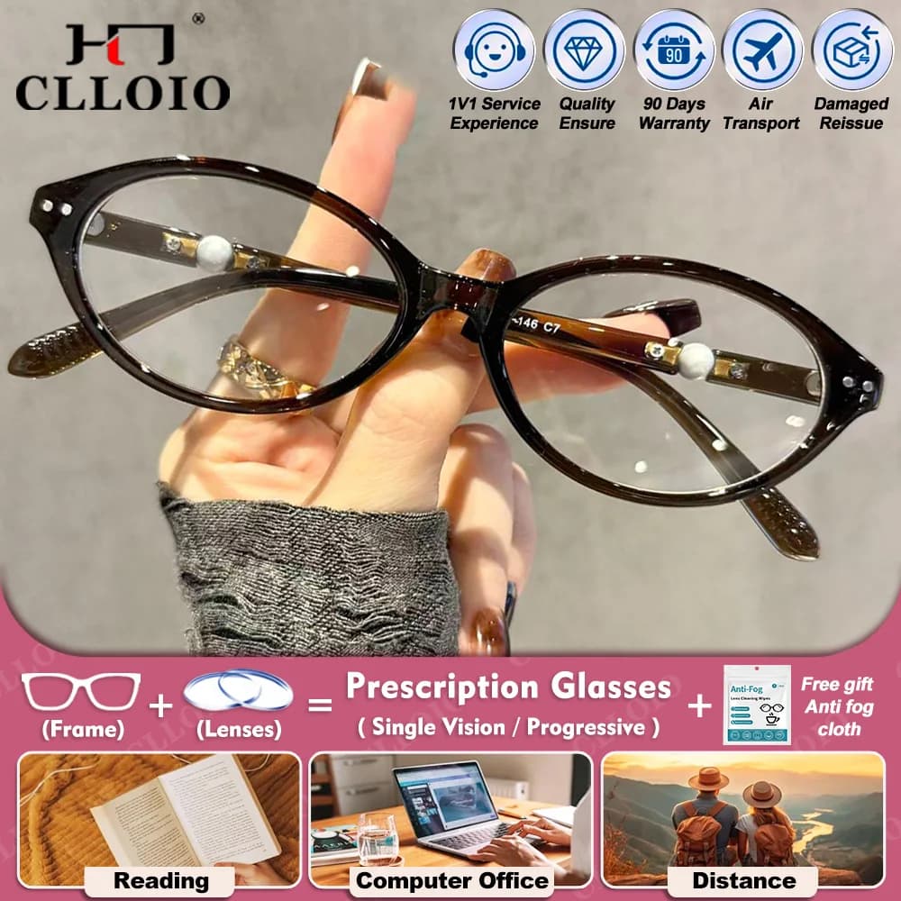 CLLOIO Occhiali da vista miopia dal design ovale classico semplice da donna Occhiali da lettura progressivi con montatura oversize anti raggi blu