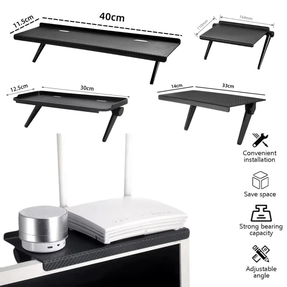 Universal Adjustable TV Monitor Top Storage Shelf Hard Plastic Multi Compartment Router Media Box Cable Management Organizer Rack