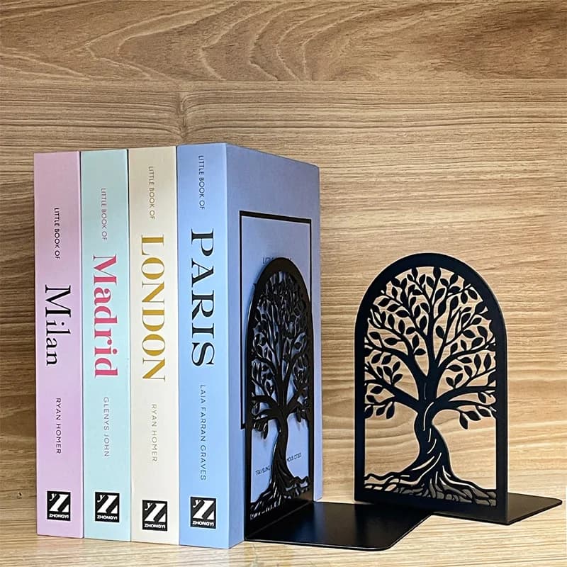 Fermalibri Decorativi Retrò Albero della Vita per Libri Pesanti, Fermalibri in Metallo Nero, Organizzatore da Scrivania, Accessori per Biblioteca e Cancelleria