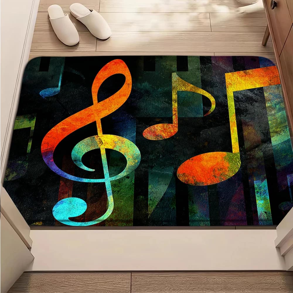 Black Music Anti-Slip Rug Doormat Living Room Mats Kitchen Bathroom Music Notes Hallway Carpet Welcome Retro Home Decoration