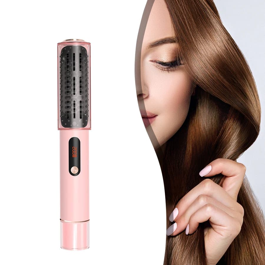 LED hair plate brush - Wireless hot air styling combs with ceramic ion technology, adjustable temperature and quick USB-C charging
