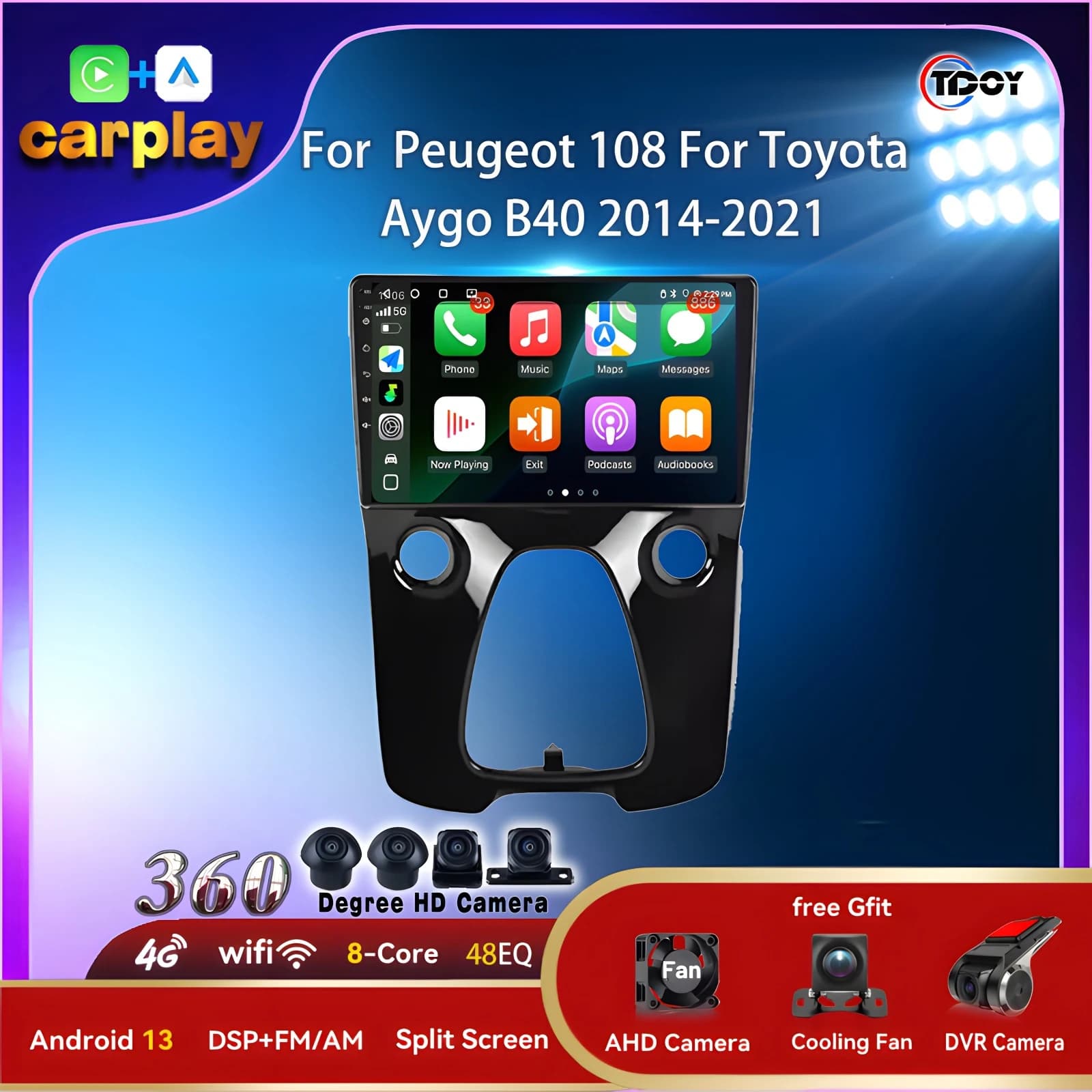 Android 16 Per Peugeot 108 Toyota Aygo B40 2014-2021 Auto Lettore Multimediale Stereo DSP Subwoofer Bluetooth Auto Video 8Core GPS