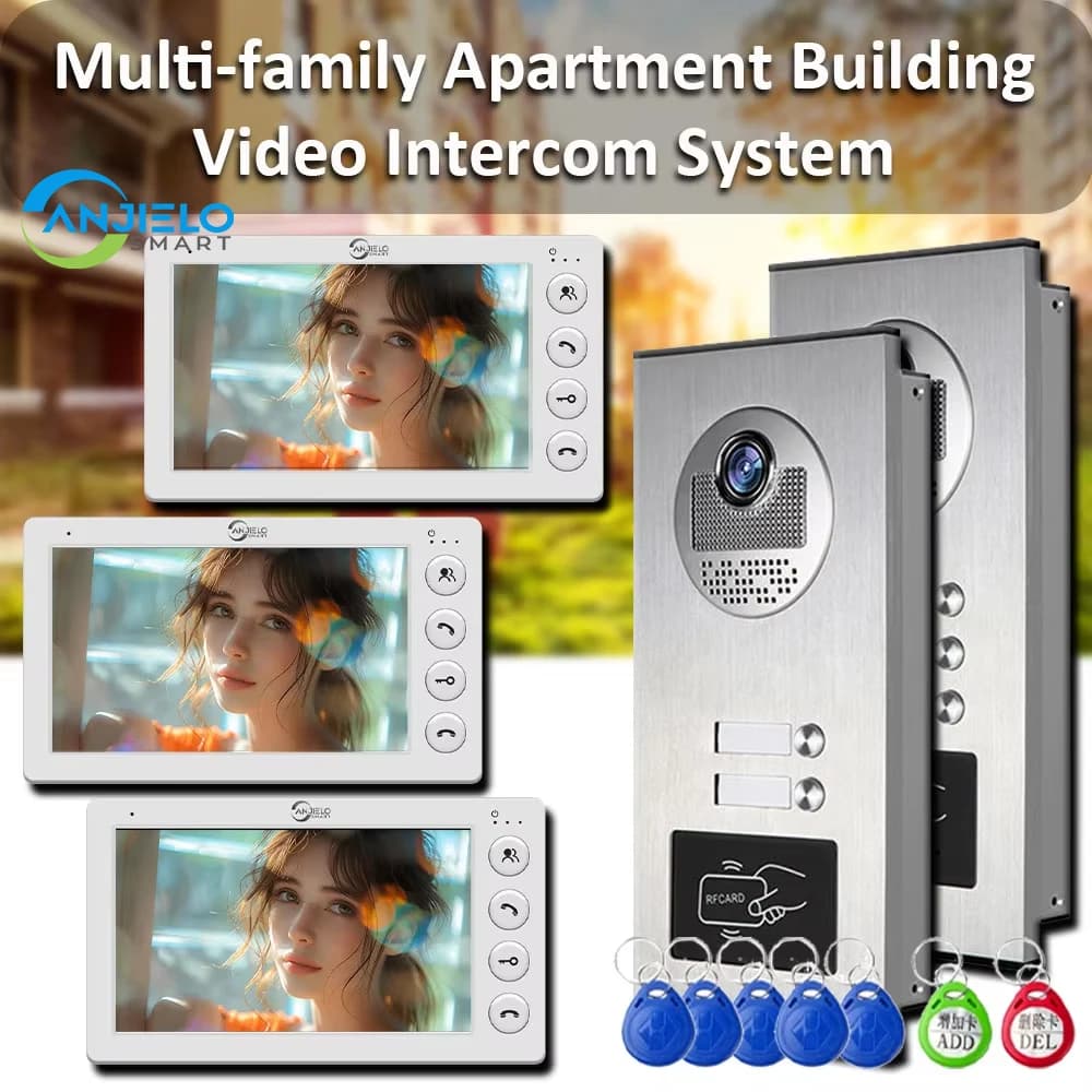 ANJIELO Videocitofono per sistema citofonico multi appartamento da 2-3 unità con scheda RFID Sblocco videocitofono da 7 pollici a 4 fili