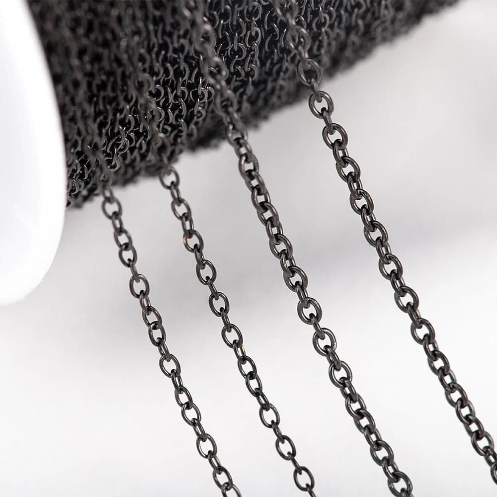 10 metri 2 metri colore nero in acciaio inossidabile a forma di O catena a maglie croce rotonda collana braccialetto a catena di base per creazione di gioielli fai da te