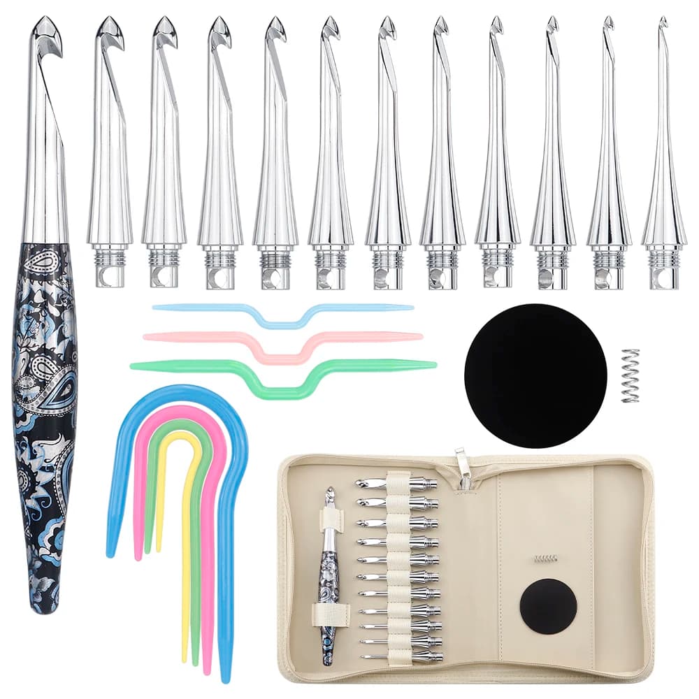 1 set di uncinetti in alluminio con testa sostituibile, forniture per cucire e lavorare a maglia, kit di uncinetti, perfetti per materiali artigianali fai-da-te