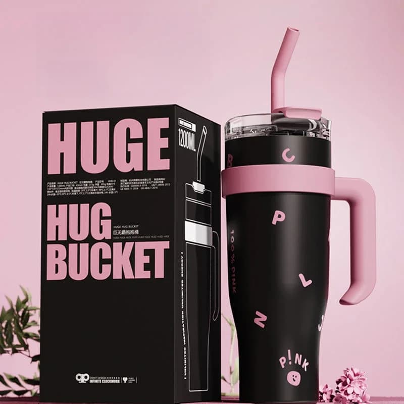 New Tumbler with Handle and Straw Lid Vacuum Insulated Water Bottle Straw Cover Silicone Boot Leak-proof Travel Coffee Cup 40Oz
