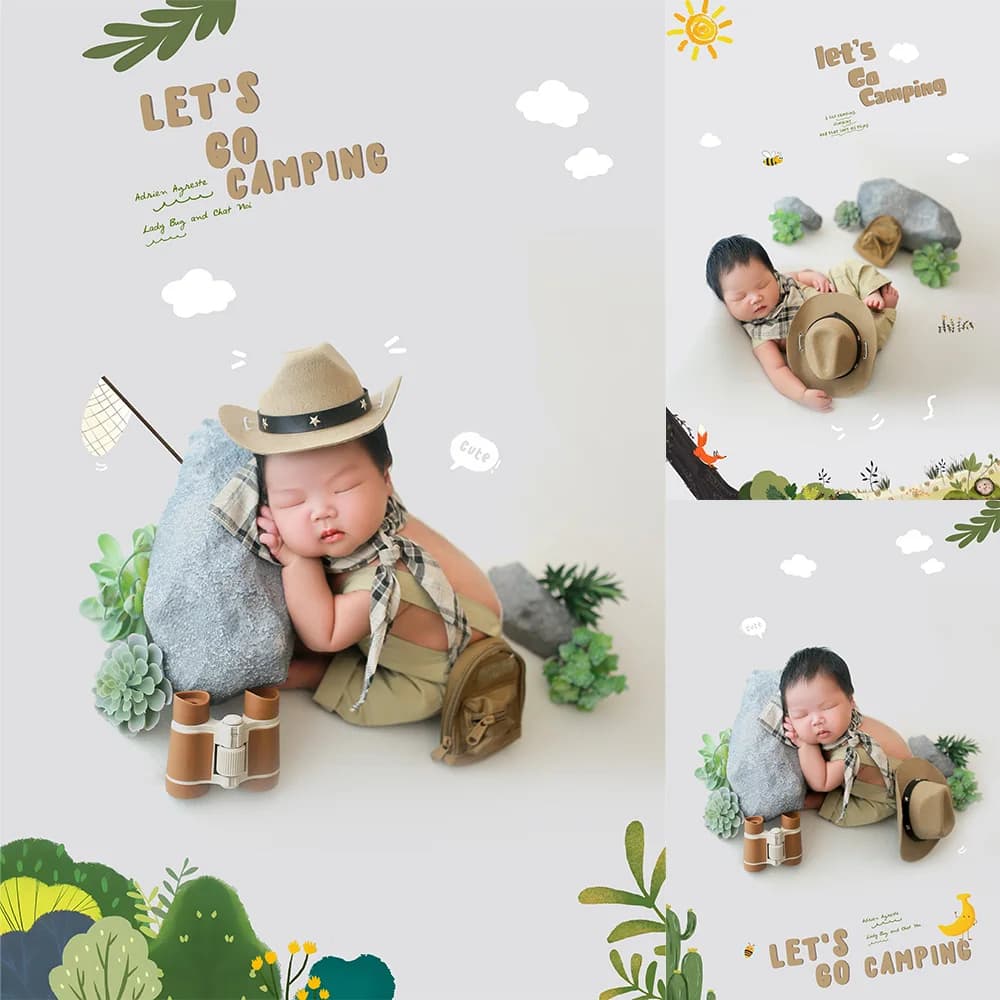 Tuta da neonato tuta da Cowboy cappello da Cowboy sciarpa a triangolo tuta da esploratore fotografia neonato vestito binocolo zaino servizio fotografico Prop