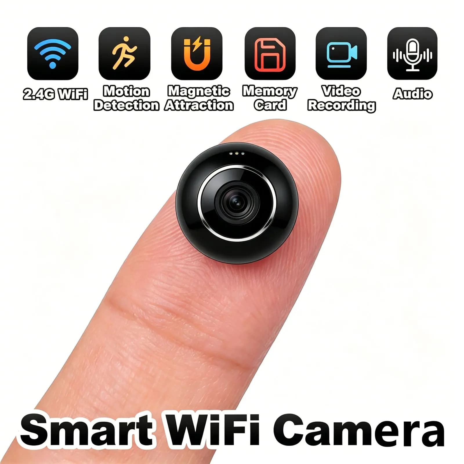 Tiny Lightweight HD WiFi Surveillance Camera with Night Vision Motion Detection Two‑Way Audio, Portable Safety Cam for Baby Monitor Pet Care Home Car Real‑Time Watch