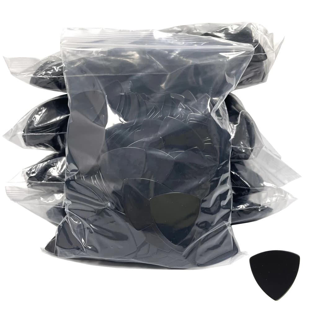 Commercio all'ingrosso 500 pz/lotto Solido Nero 0.71mm 0.96mm Medio Celluloide Grande Triangolo Arrotondato Plettri per Chitarra