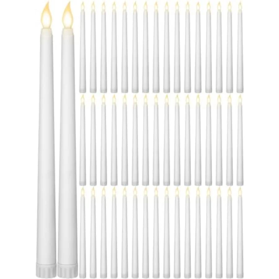 Set di 48 Candele LED Senza Fiamma a Batteria, Realistiche e Tremolanti, per Matrimoni, Chiese e Cerimonie di Laurea