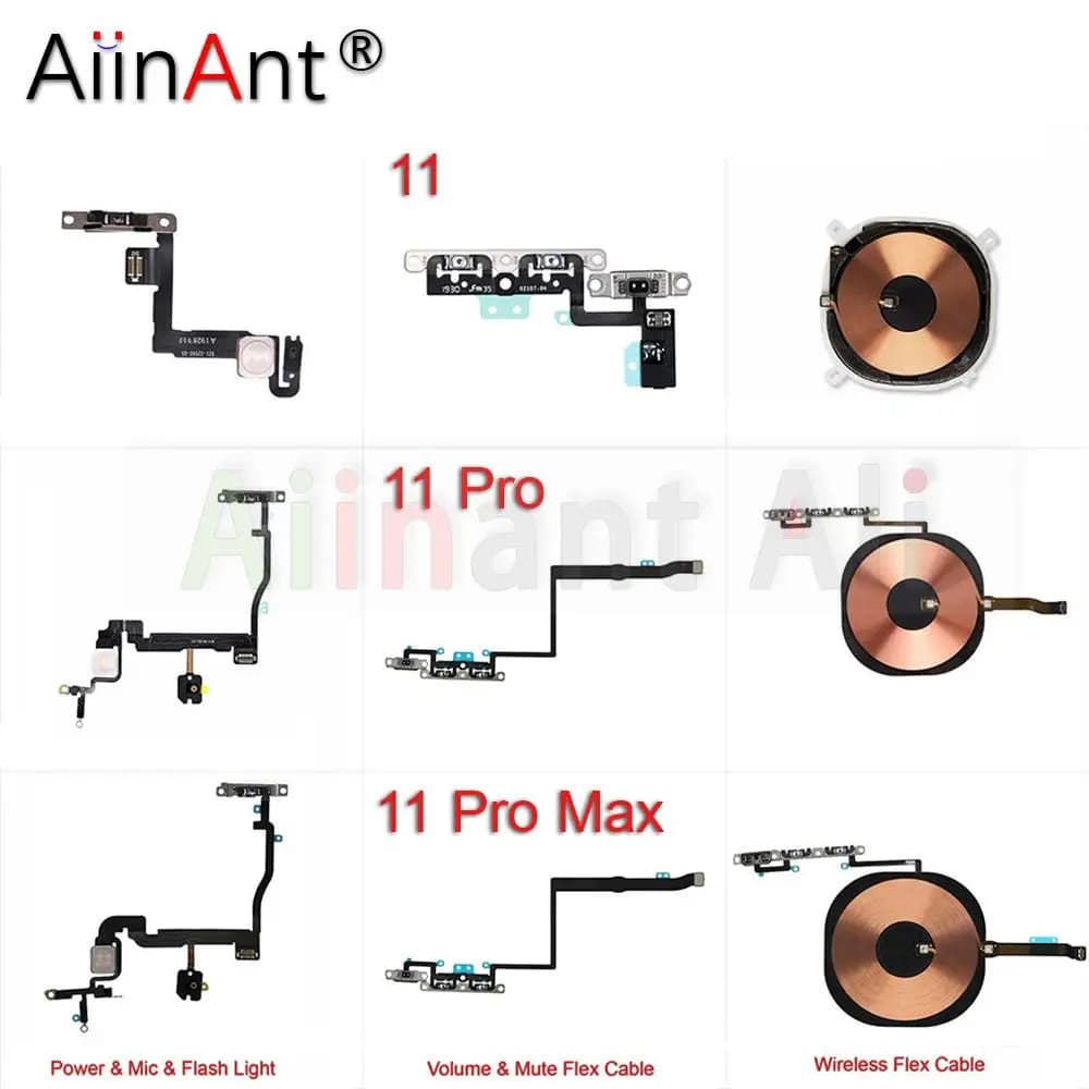 AiinAnt Torcia Volume Buttons Mute Wireless Charging Flash Light Flexible Power Cable for iPhone 11 Pro Max Repair Parts