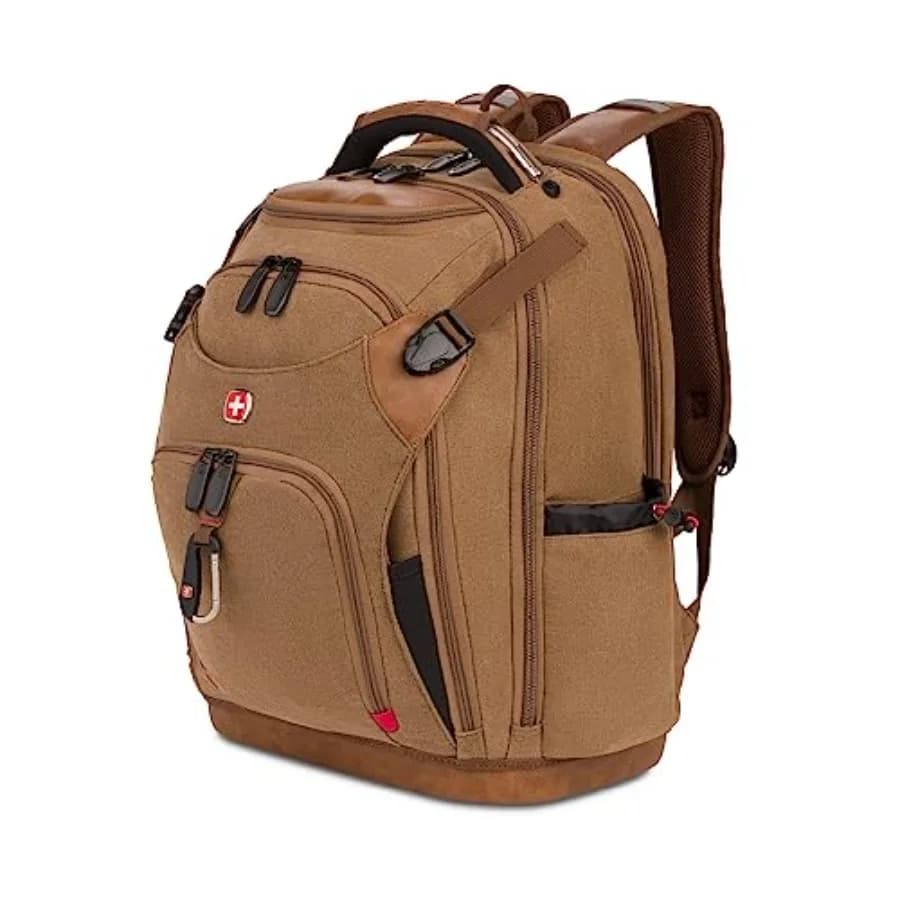Laptop Tools Backpack up to 17 Inch, PRO Working Bag in Brown Canvas, Storage Solution Resistant for Tools and Electronics