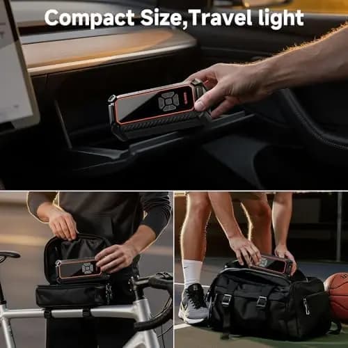 Compressore d'Aria Portatile OlarHike 150PSI, 6000mAh con Doppia Alimentazione, LED e Manometro Digitale per Auto e Bici