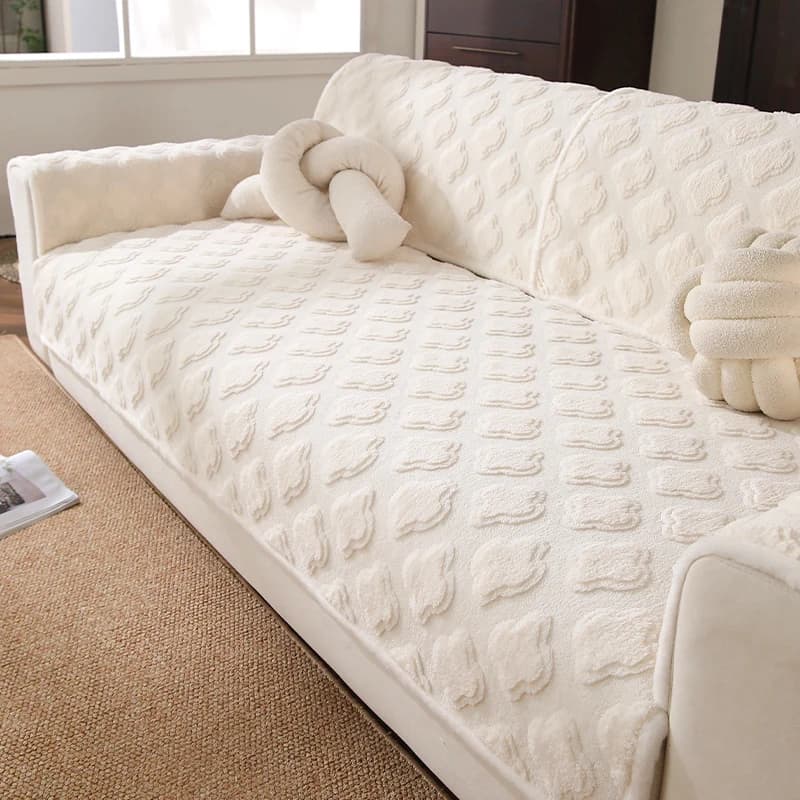 Thick Plush Sofa Pad Sectional Couch Sofa Cover Non-Slip Solid Color Plush Sofa Slipcover Furniture Protector for Kids Pet