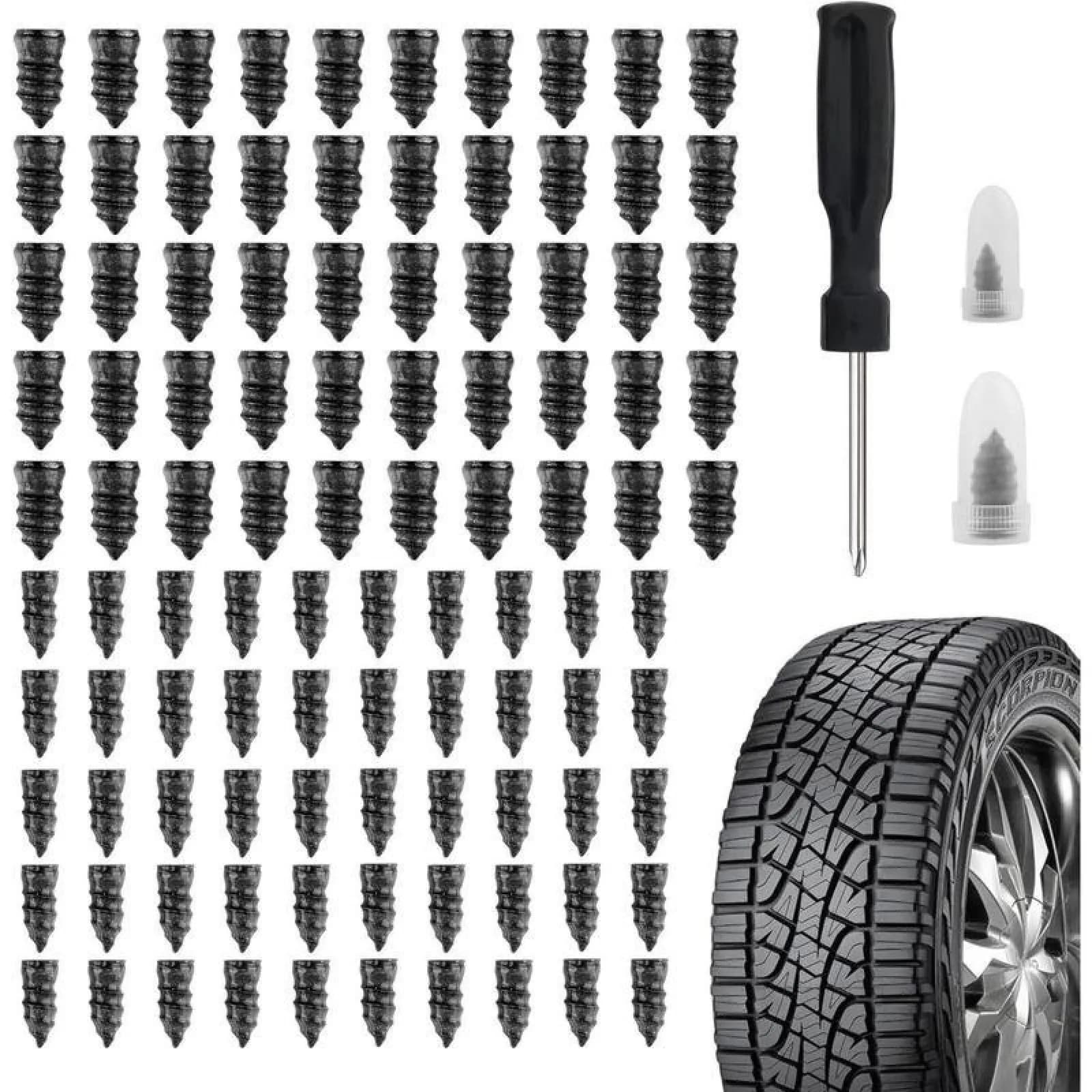 Kit tappo per pneumatici da 60 pezzi, viti per riparazione pneumatici sottovuoto Kit di riparazione rapida con scatola, chiodi in gomma per riparazione pneumatici, cacciavite, per auto