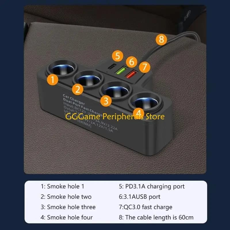 U55B 120W Vehicles Power Adapter Car Charging Station Quick Charging Type C USB Port