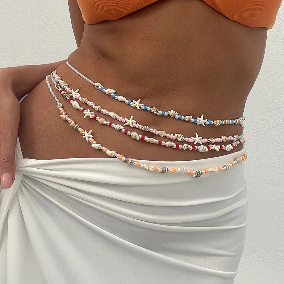 IngeSight.Z 3 pcs/set Boho Stars Marine Shell Beads Waist Cloth Chain for Women 2025 New Summer Beach Sexy Bikini Jewels For Body Gift