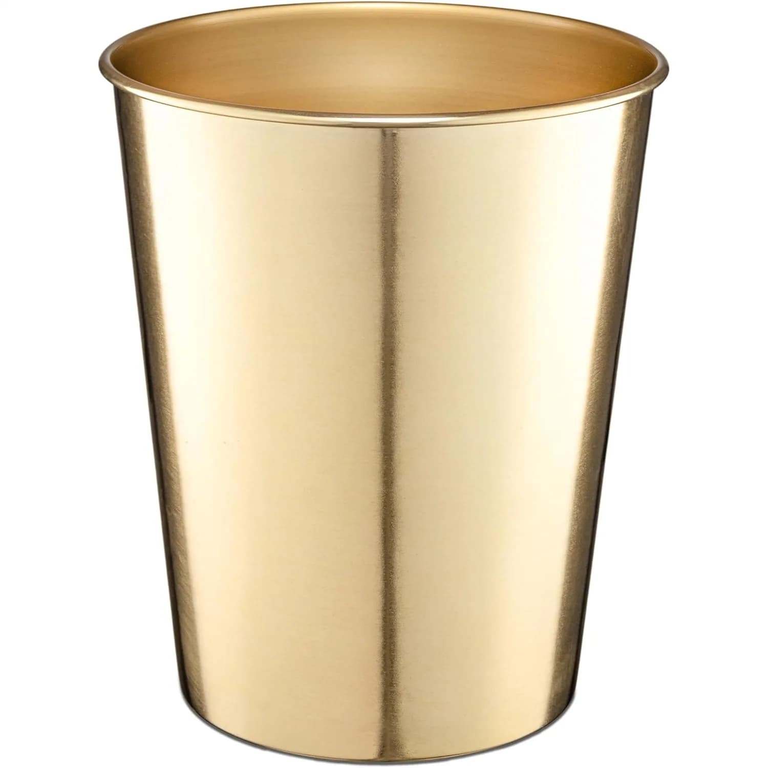 Cestino per rifiuti in metallo per bagno – Cestino decorativo artigianale per camera da letto, ufficio, dormitorio, oro spazzolato, compatto da 1,8 galloni
