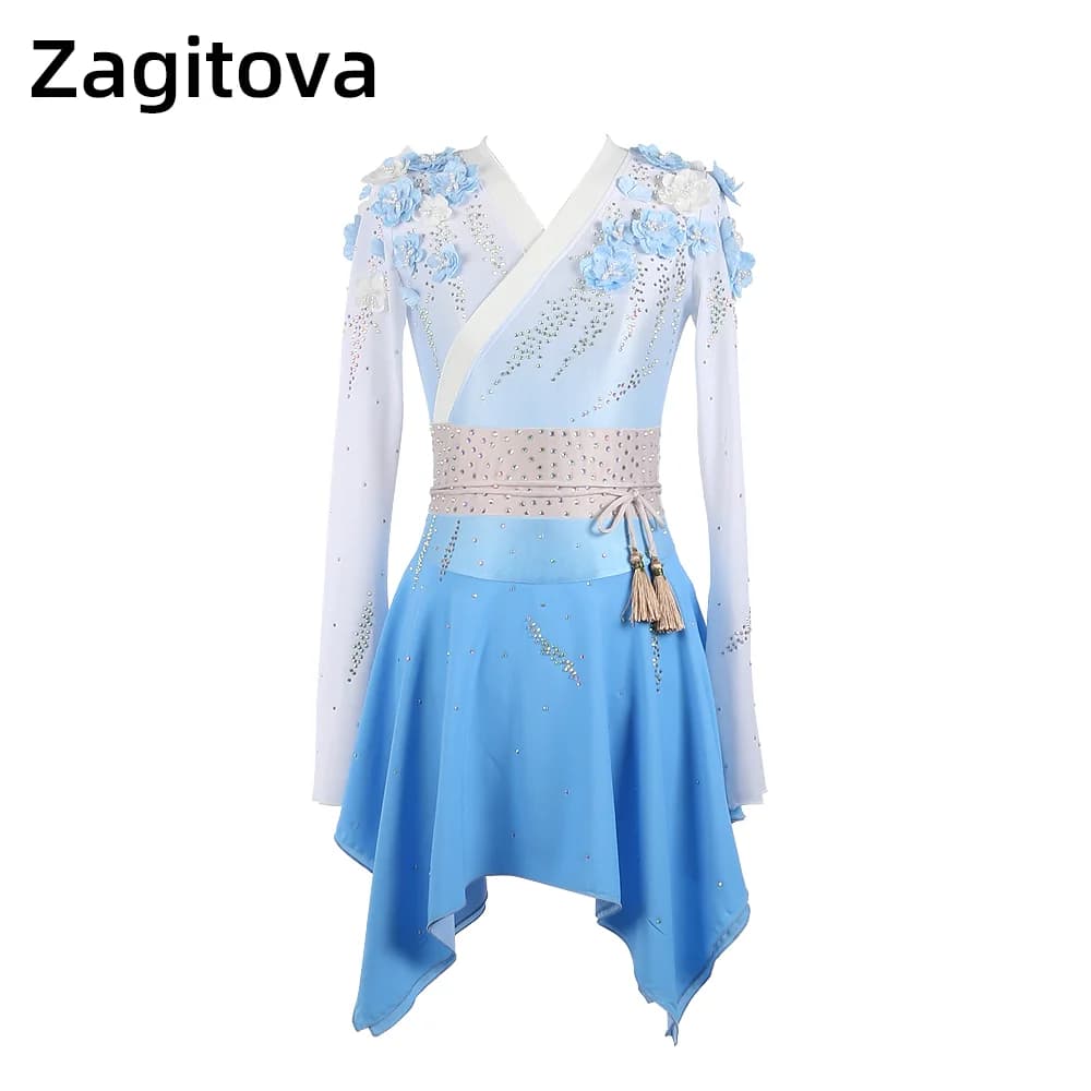 Zagitova vestito da pattinaggio artistico donna ragazze gonna da pattinaggio su ghiaccio Performance Competition Blue Gradient Kosten stile giapponese cinese