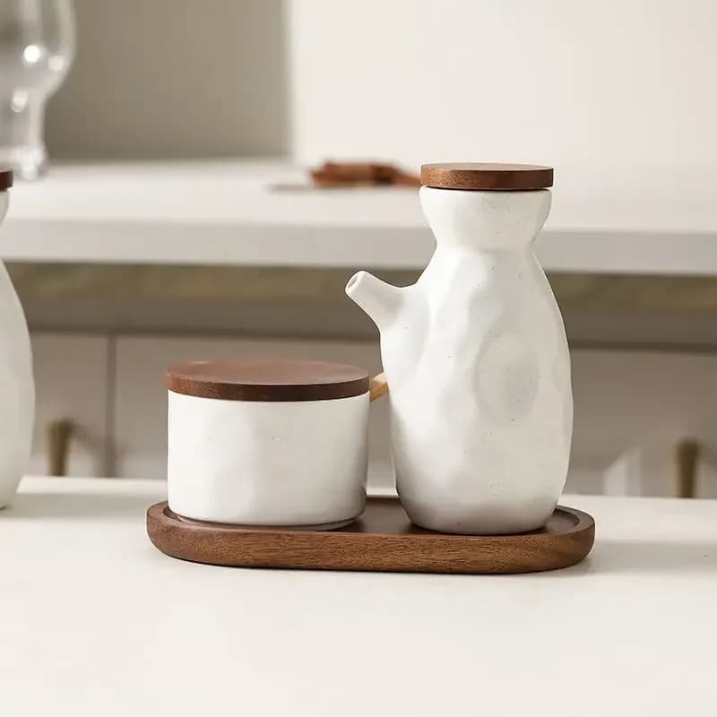 Retro Ceramic Kitchen Salt and Pepper Jar,Porcelain Seasoning Sauce Container,Vinegar Oil Bottle,Spice Organizer,Gadget Set