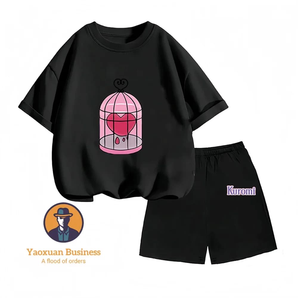 2 14Y Retro Fashion 2 14Y Set girocollo in puro cotone Kuromi Abbigliamento estivo classico per bambini in stile anime
