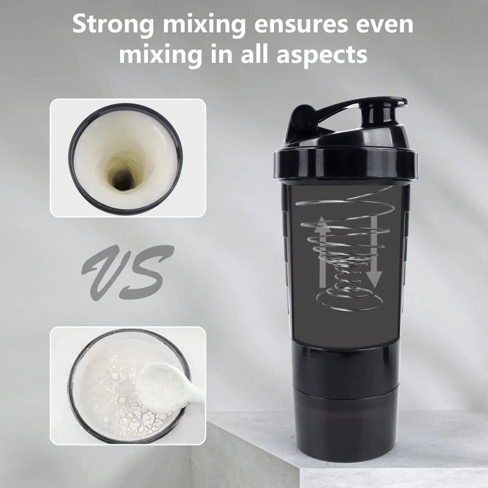 Protein Shaker Bottle Leak-Proof 3-Layer Twist off Sports Shaker Cup for Mixing Protein Powder - Portable Fitness Beverage