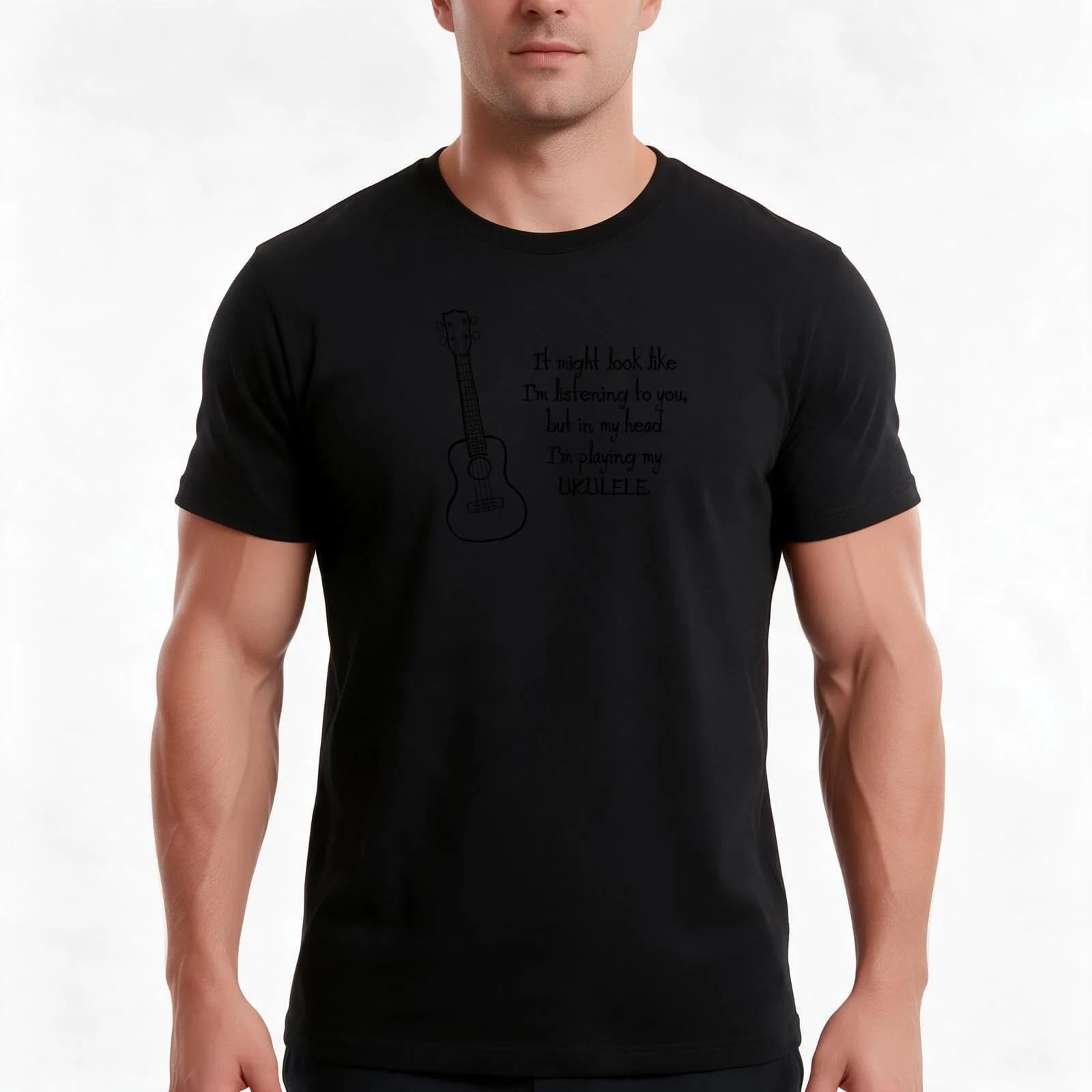 In my head I'm playing my ukulele. T-Shirt, Summer Casual Cotton Tee, Oversized Streetwear Tops, Vintage Graphic Print