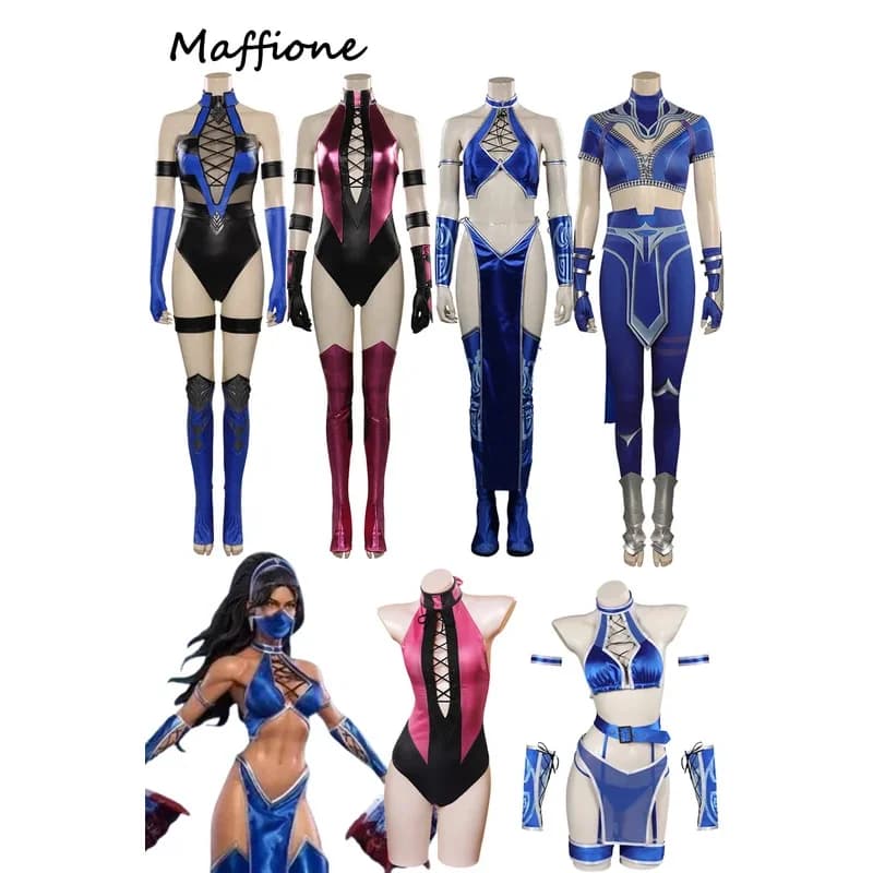 Kitana Mileena Costume Cosplay Game Mortal Kombat Outfit Swimwear Women's Top Pants Full Set Adult Girls Halloween Carnival Dress