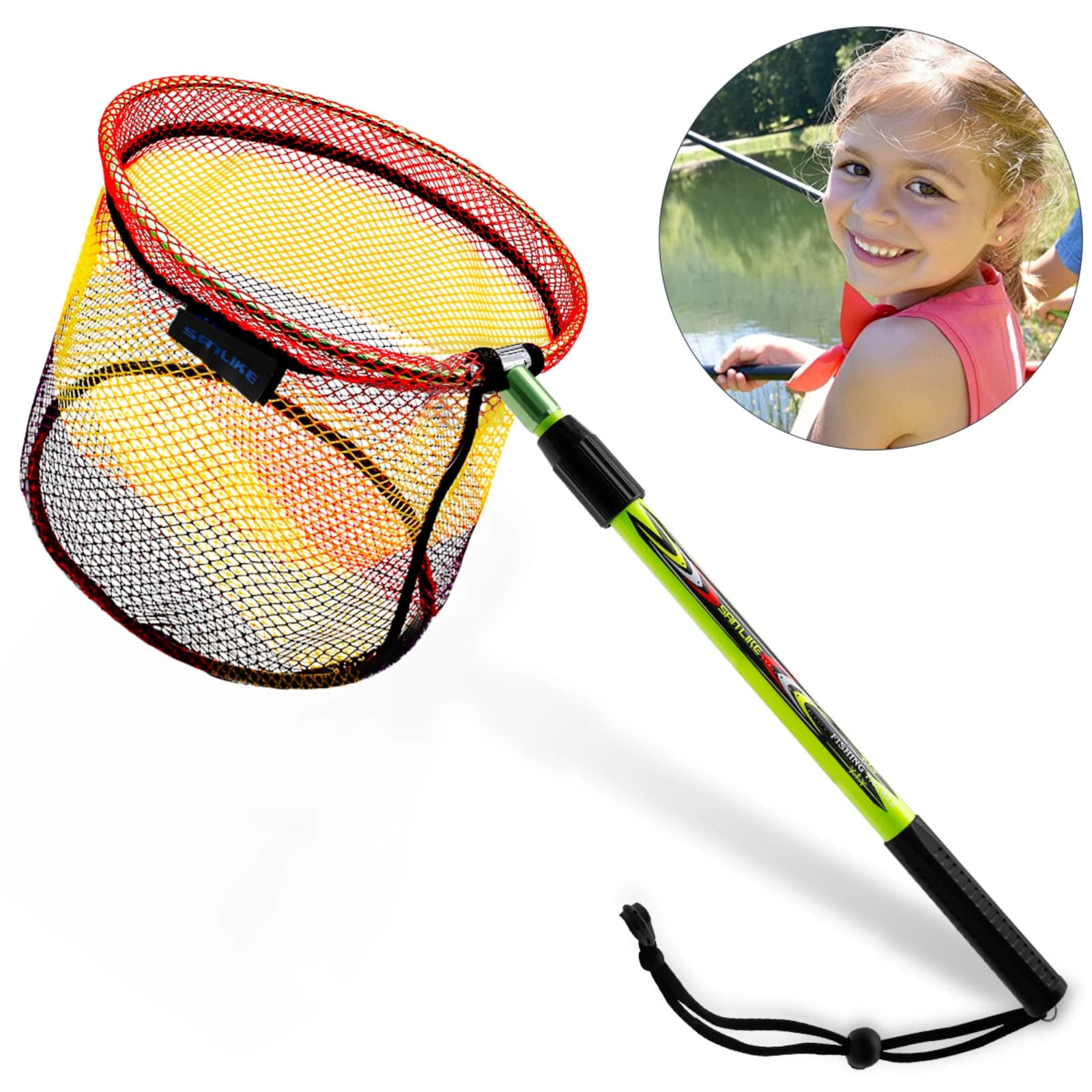 SANLIKE 105 cm Allungabile Pieghevole con Rete da Pesca Rivestita in Gomma Palo in Fibra di Carbonio in Fibra di Vetro Portatile per Acqua Salata Acqua Dolce